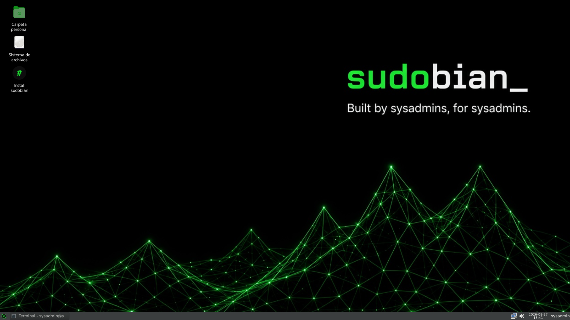 Escritorio XFCE de sudobian con panel inferior